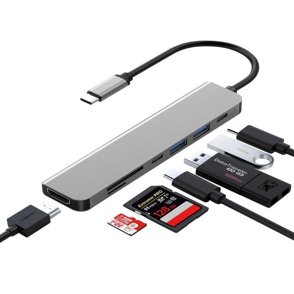 Zyerch 7 in 1 USB C Hub Docking Station With 4K HDMI, 100W PD, 5Gbps Data Ports, TF/SD Card Reader for Laptop, MacBook Pro/Air, Mac, Dell, HP, ASUS, Acer, Steam Deck