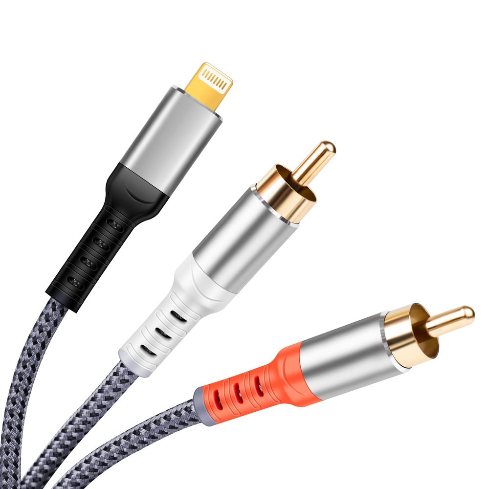 Rliwov MFi Certified Compatible with Lightning to RCA Cable Audio Aux Adapter, 4FT iOS to 2RCA Cable HiFi Stereo Y Splitter for i-Phone, i-Pad, i-Pod, Amplifiers, Theater, Car and Speaker