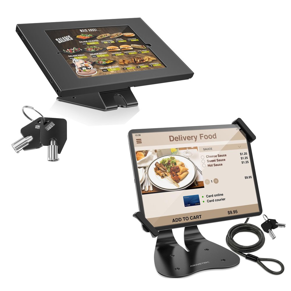 AboveTEK Anti-Theft Tablet Stand  iPad Locking & Security Stand 360 Swivel Kiosk Stand for iPad/iPad Air/iPad Pro with Anti-Theft iPad Stand, Universal Security POS Tablet Stand, Diagonally-Oriente