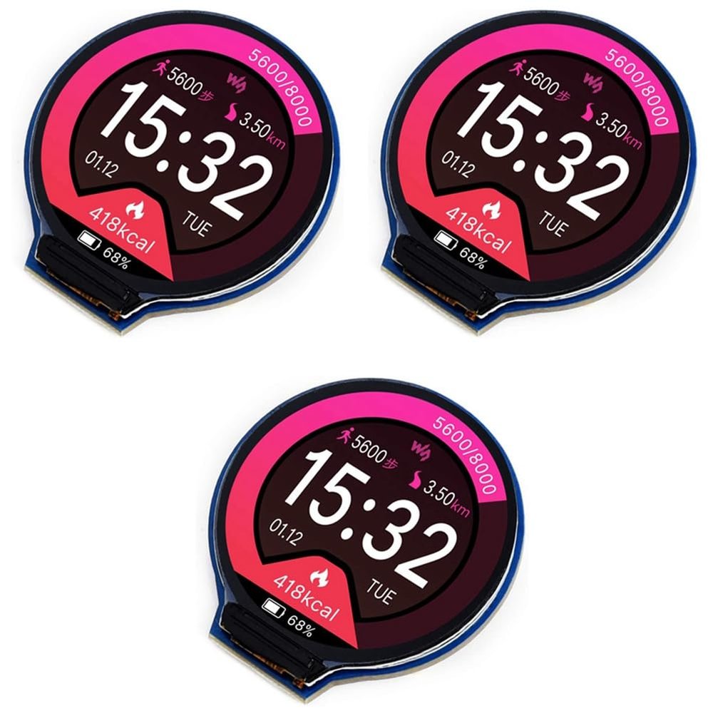 Baglaum 3pcs 1.28Inch Round Display LCD Screen Module GC9A01 SPI Communication RGB 65K Color Support for Raspberry, Black, 750118013