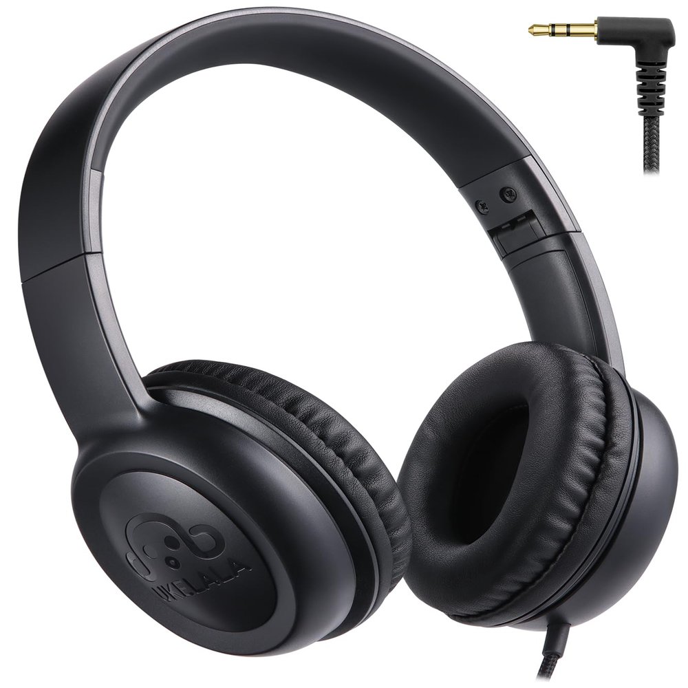 UKELALA C3 Kids Headphones Wired, On-Ear Wired Head Phones for Boys Girls with 3.5mm Jack, Foldable, Adjustable Headband, Child Headphone for School Home Airplane Tablet Black
