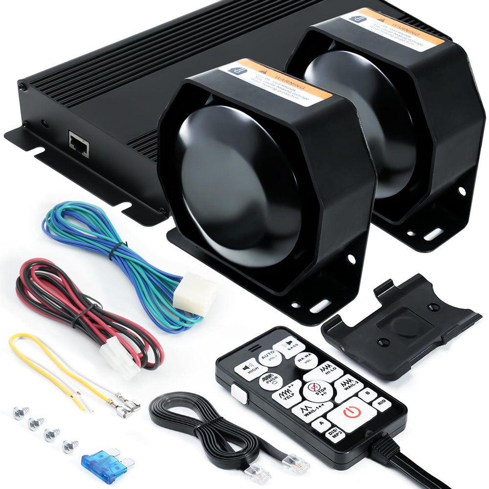 JAMTON 400W 12V 37 Tone Emergency Siren PA System, Slim Speaker Horn with Handheld Remote Control and Microphone for Emergency Vehicles Police Car Firefighter Ambulance ATV UTV SUVs
