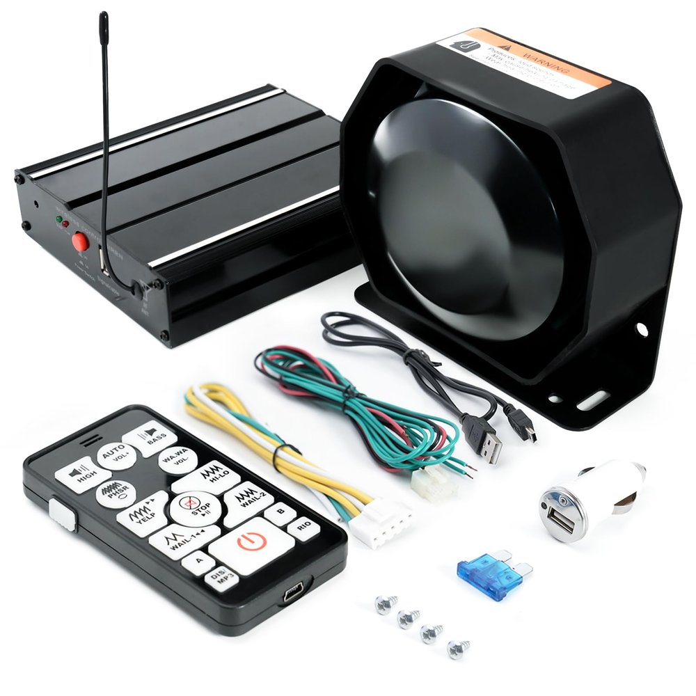 JAMTON 200W 12V 20 Tone Emergency Siren PA System, Slim Speaker Horn with Wireless Handheld Remote Control and Microphone for Emergency Vehicles Police Car Firefighter Ambulance SUVs