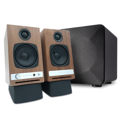 Audioengine A2 HD Walnut with S6 Subwoofer and DS1 Stands