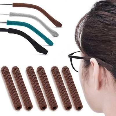 3 Pairs Eye Glasses Ear Grippers, Soft Knitting Cotton Arm Cushion for Glasses Behind Ear, Anti Slip Eye Glass Ear Grips, Non Slip Ear Pads for Glasses, Eyeglasses Temple Tips for Pain (Brown)