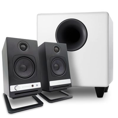 Audioengine HD3 Black Home Music System with S8 White Subwoofer and DS1M Stands, Premium