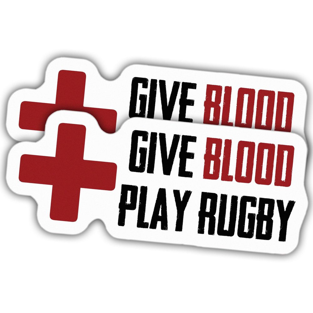 (2pcs) Rugby Stickers Rugby Decal Give Blood Play Rugby Vinyl Funny Stickers, Weather-Resistant Sticker for Water Bottles Laptop Window Car 2pcs Size 3"