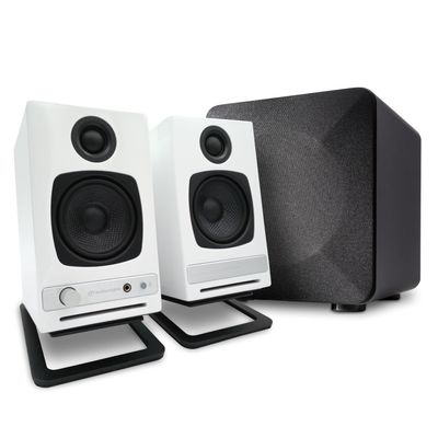 Audioengine A2 HD White Home Music System with S6 Subwoofer and DS1M Stands