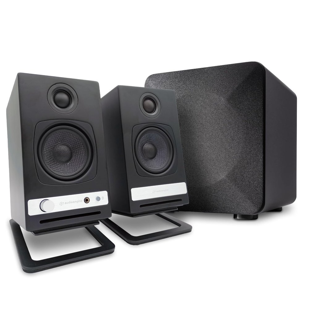 Audioengine A2 HD Black with S6 Subwoofer and DS1M Stands