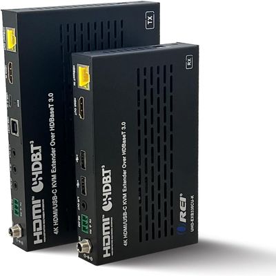 OREI 4K KVM HDMI USB-C Extender Balun HDBaseT 3.0 UltraHD 4K @ 60Hz 4:4:4 Over Single CAT5e/6/7 Cable with HDR, LAN, CEC, & IR Support, RS-232 Up to 330 Ft Audio Out - Power Over Cable
