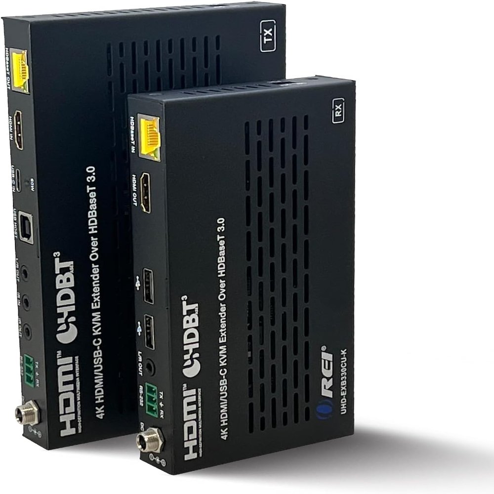 OREI 4K KVM HDMI USB-C Extender Balun HDBaseT 3.0 UltraHD 4K @ 60Hz 4:4:4 Over Single CAT5e/6/7 Cable with HDR, LAN, CEC, & IR Support, RS-232 Up to 330 Ft Audio Out - Power Over Cable