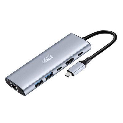 Adesso AUH-4035 7 in 1 Docking Station, Supports USB C to x1 4K HDMI, 3X USB-A 3.2, 1x PD, 1x Micro SD, 1x SD Card