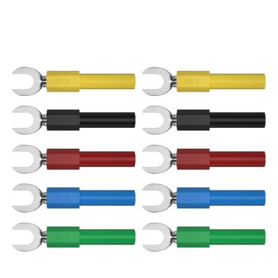 10PCS 6MM Insulated Fork Spade U-Type Wire Connector Electrical Crimp Terminal Y Spade Plug Copper Banana Socket 4MM Q.20016 (Color : 5 red 5 Black)
