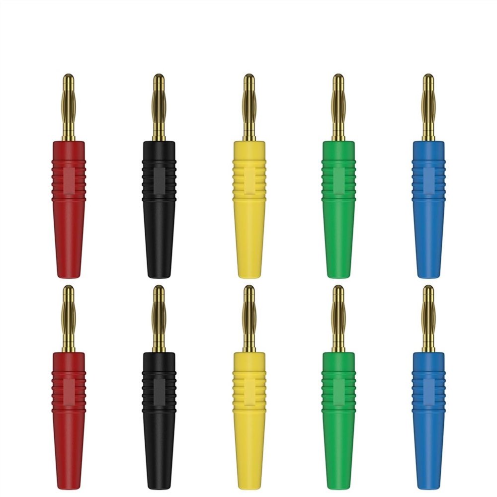 10pcs 2mm Gold Plated Banana Plug Electrical Connector Adaptor 5 Colors J.10005 (Color : 5 Red 5 Black)