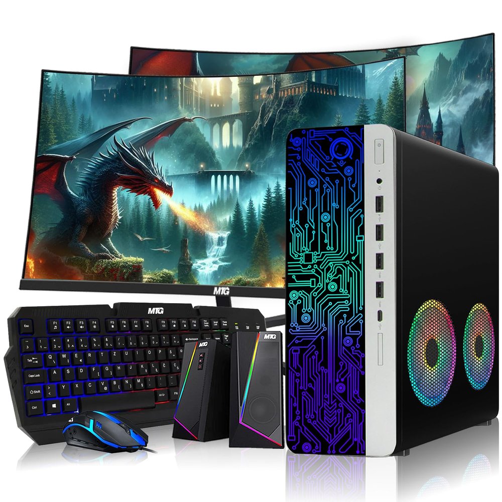 TechMagnet G3 Desktop RGB Computer PC with Intel i7-6th Gen, 16GB DDR4 Ram 512GB SSD, Dual 24-inch Curved Monitor, RGB Speaker, Gaming Keyboard Mouse, 2X ARGB Fan WiFi, Windows 11 Pro (Renewed)