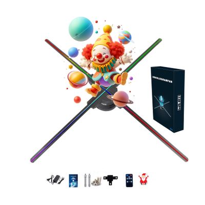 3dhologramfan, 24.9" Holographic Fan Projector Screwless Led Hd Lights 768 Pcs Beads With App,Wifi, Remote Control, and Bluetooth for Bar, Shop, Halloween, Christmas with1500 Video Library