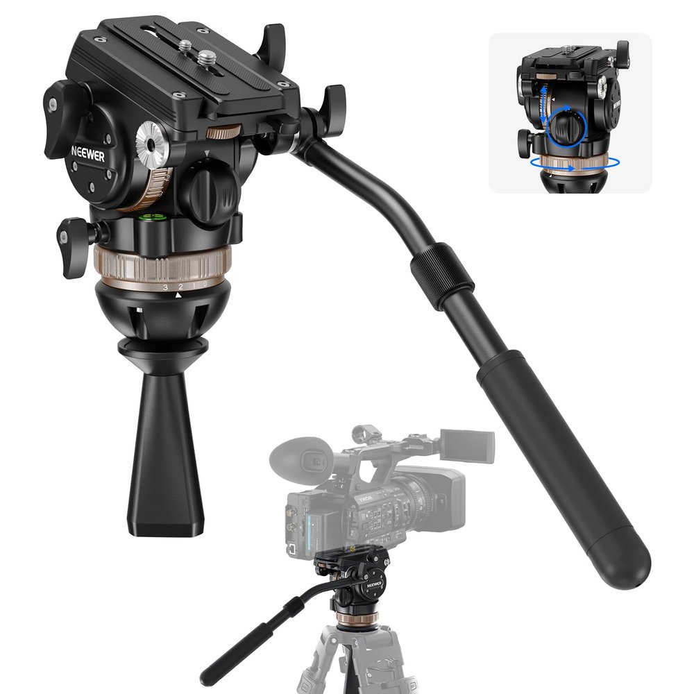 NEEWER Video Tripod Fluid Head w/ 6 Level Dynamic Counterbalance, 4 Level Pan/Tilt Damping, Handle, 75mm Base, Metal Heavy Duty QR Plate Compatible with DJI RS Gimbals, Max Load 18lb, TH45