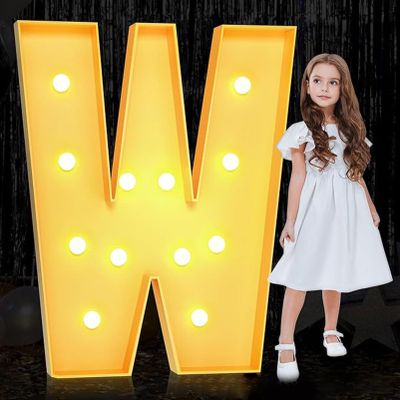 4ft Marquee Letter Lights Large LED Light up Letters for Party Decoration, Pre-Cut Thick Foam Board Mosaic Letter Kit with Light Bulbs for Wedding Party Home Bar Decor (Size : Letter W)