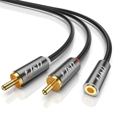 J&D 3.5mm to RCA Adapter Cable, Gold Plated 3.5mm Female to 2 RCA Male Stereo Audio Y Cable for Record Player, Speakers, Home Theater, Smartphone, MP3, 4 Feet