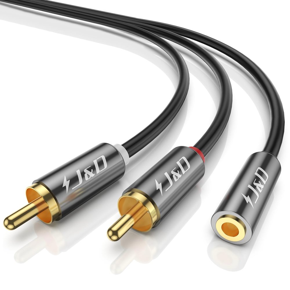 J&D 3.5mm to RCA Adapter Cable, Gold Plated 3.5mm Female to 2 RCA Male Stereo Audio Y Cable for Record Player, Speakers, Home Theater, Smartphone, MP3, 4 Feet