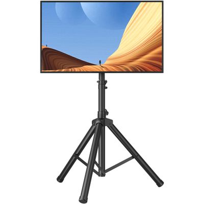 FORGING MOUNT Tripod Portable Floor TV Stand,Foldable Stand Height Adjustable for Portable Display Floor TV Stand 26-65" Flat Screen/Curved TVs, Holds Up to 77lbs
