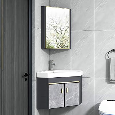 Corner Wall Mount Practical Ceramic Sink With Mirror Cabinet, Wall Mounted Freestanding Practical Bathroom Sink With Cabinet For Bathroom, Laundry Room, Living Room, Balcony, etc ( Color : A , Size :