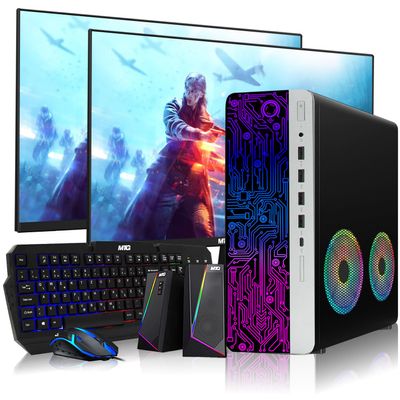 TechMagnet HP G3 Desktop RGB Computer PC Intel i7-6th Gen, 16GB DDR4 Ram 512GB SSD, Dual 24-inch Monitor, RGB Speaker, Gaming Keyboard Mouse, 2X ARGB Fan WiFi, Windows 11 Pro (Renewed)