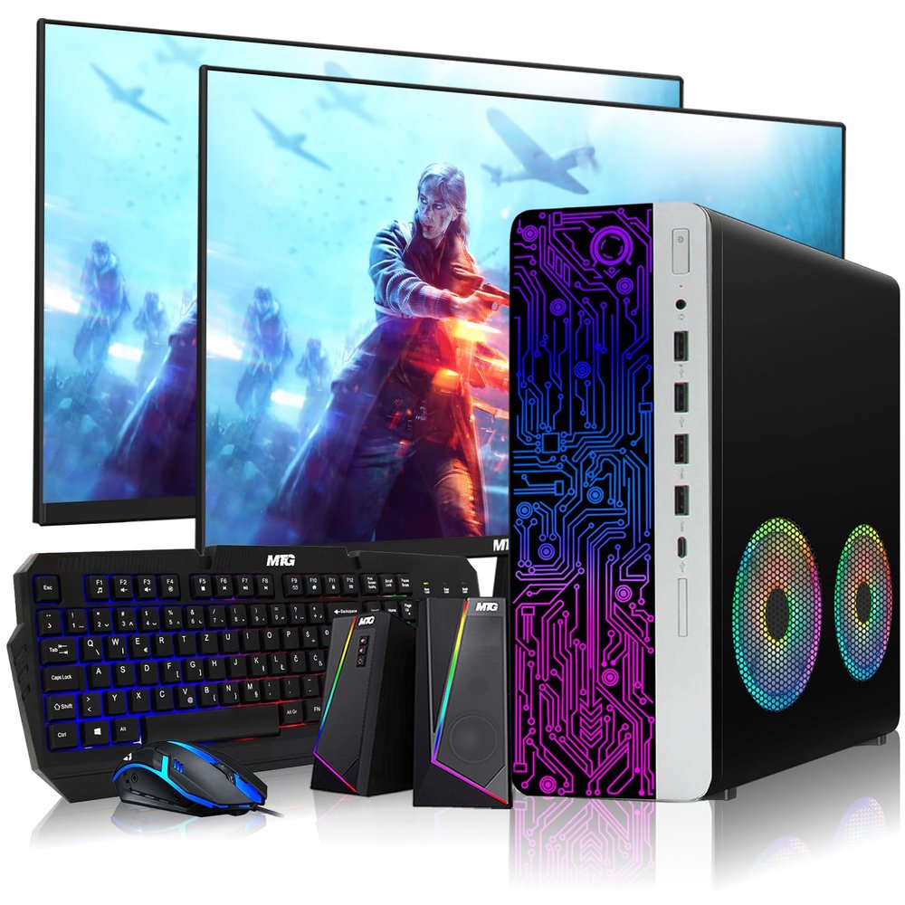 TechMagnet HP G3 Desktop RGB Computer PC Intel i7-6th Gen, 16GB DDR4 Ram 512GB SSD, Dual 24-inch Monitor, RGB Speaker, Gaming Keyboard Mouse, 2X ARGB Fan WiFi, Windows 11 Pro (Renewed)