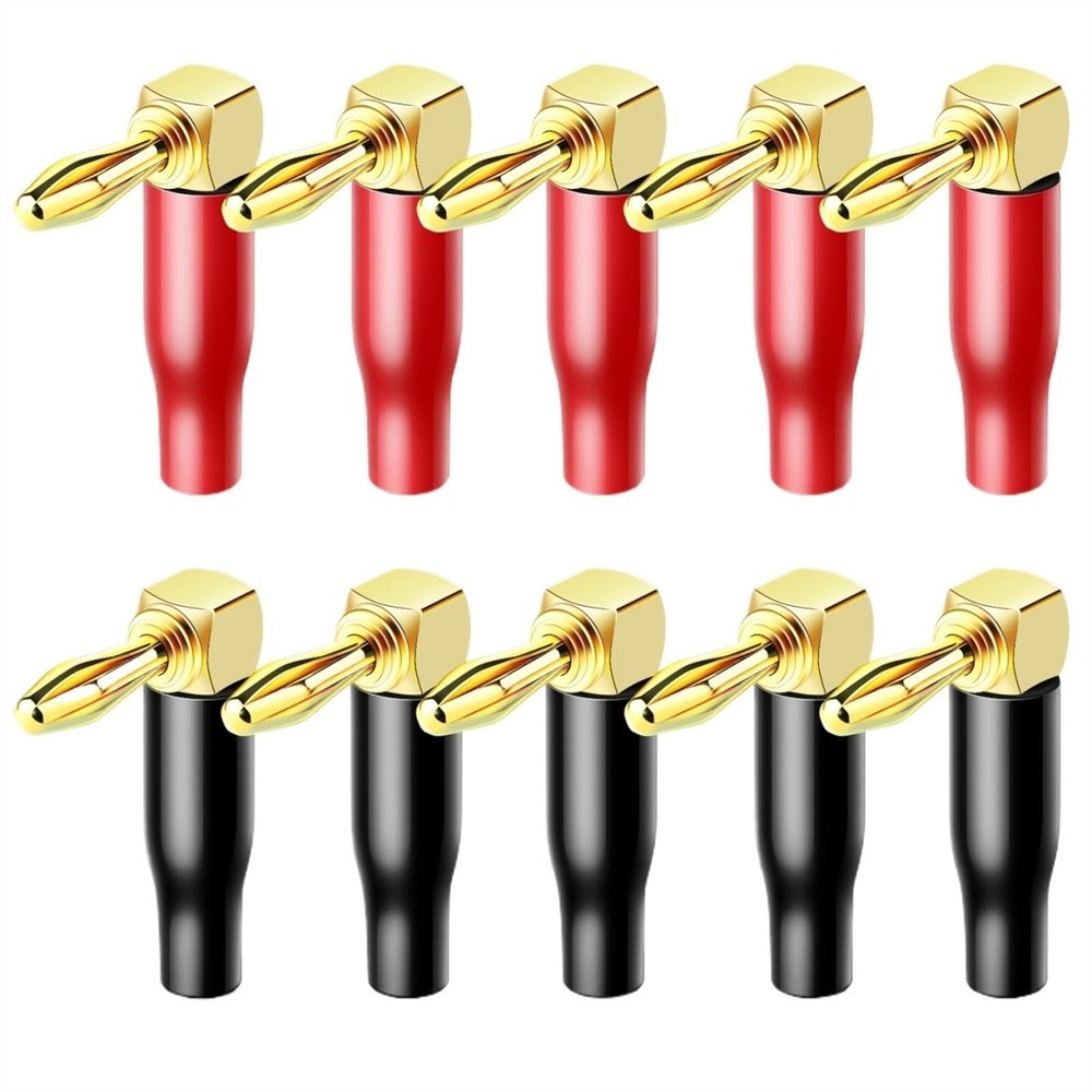 10PCS(5 Pairs) 24K Gold Plated Banana Connector 90 Degree Banana Plug