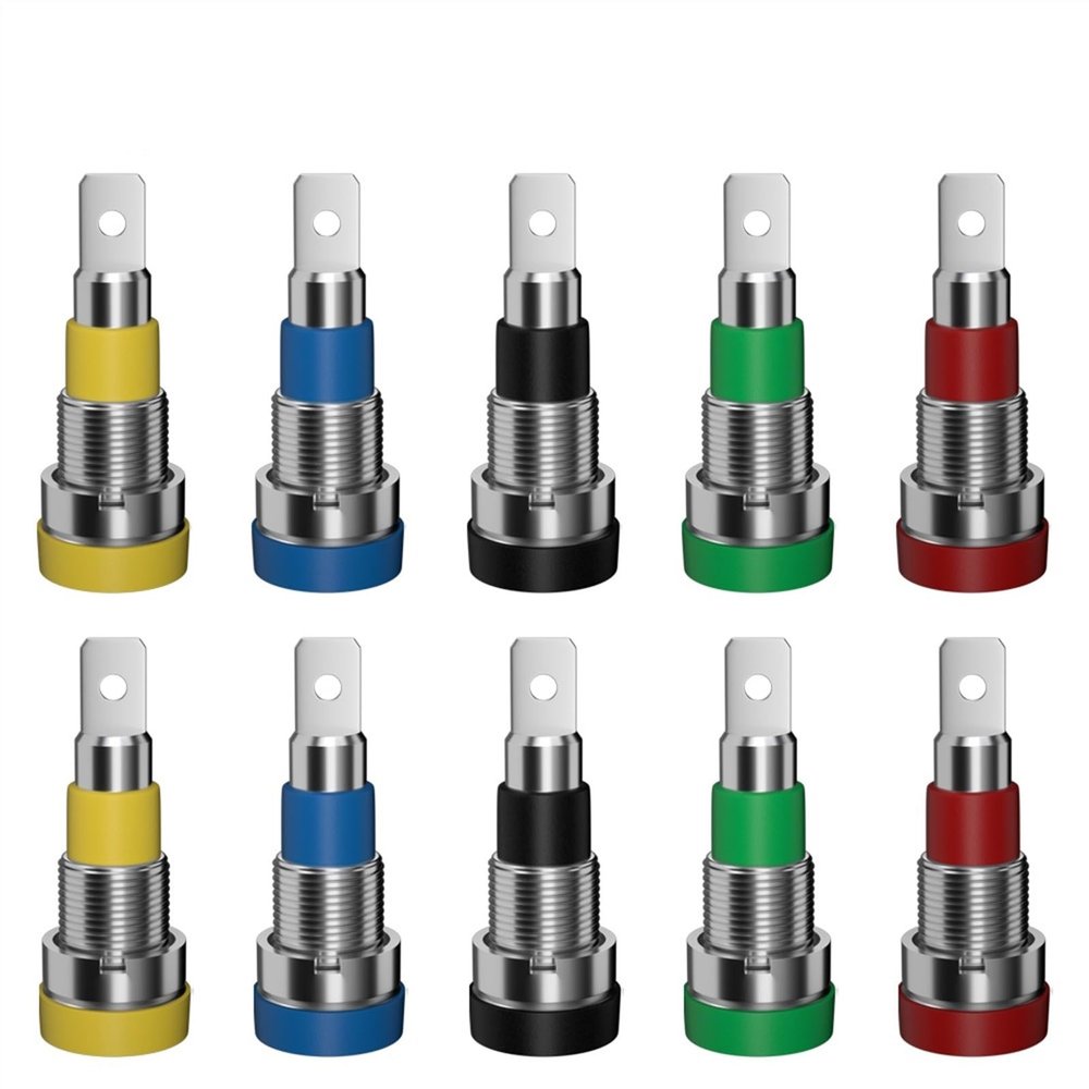 WUZDPRCJ 10pcs 4mm Banana Socket Binding Post Nut Banana Plug Jack Electrical Connector Terminal Test Hole J.40012 (Color : 5 red 5 Black)