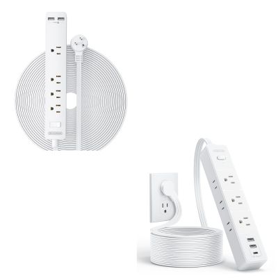 NTONPOWER Long Extension Cord 25 Ft, Flat Extension Cord Under Carpet + NTONPOWER Flat Extension Cord 10 ft, 1080J Surge Protector with Long Cord