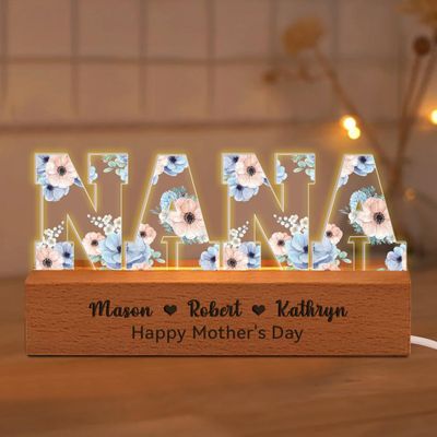 Personalized MOM Prints Flower Acrylic LED Night Light, Custom Kid's Names MOM Lamp, Mommy Gift, Mothers Day Christmas Birthday Gifts for Mom Grandma Wife