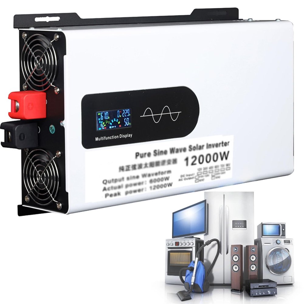 8000W/10000W/12000W(Peak) Pure Sine Wave Car Power Inverter DC 12V/24V/48V/60V/72V/96V to AC 110/220V with LCD Display,for Car Home Laptop Truck,12000W-72Vto110V