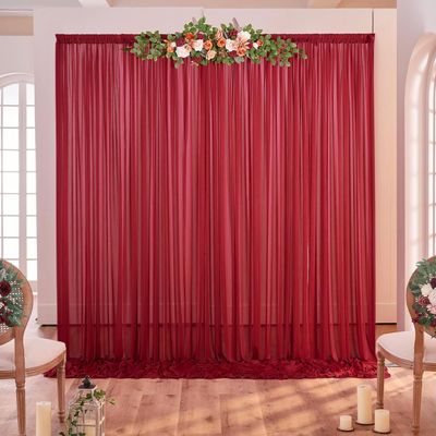 Pack of 6 Chiffon Backdrop Curtains Panels 5 x 8 FT - Apple Red