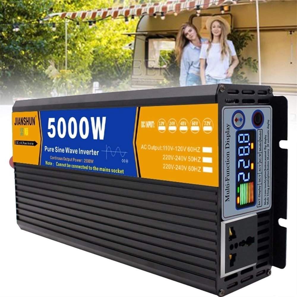 Power Inverter 3000W/4000W/5000W/6000W/8000W Pure Sine Wave Inverter 12V/24V/48V/60V/72V DC to 110V/220V-240V AC,Car Power Inverter with Dual AC Outlets,for Home,RV Vehicle (Color : 5000W, Size : 24