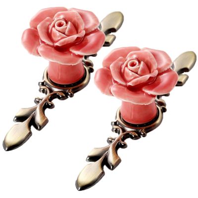 Ceramic Door Knobs,Ceramic Cabinet Knobs, 2pcs Flower Rose Doors Kitchen Pull Handle Knob Modern Style Home s Drawer Knobs and Handles (Color : Pink, Size : Small)