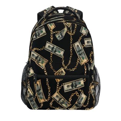 ALAZA Money Dollar Bill Black Backpack Daypack School Bag Travel Shoulder Bag for Students Boys Girls