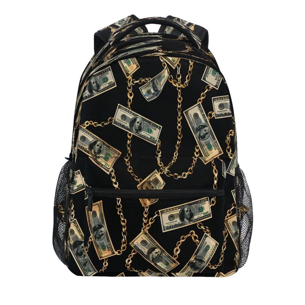 ALAZA Money Dollar Bill Black Backpack Daypack School Bag Travel Shoulder Bag for Students Boys Girls