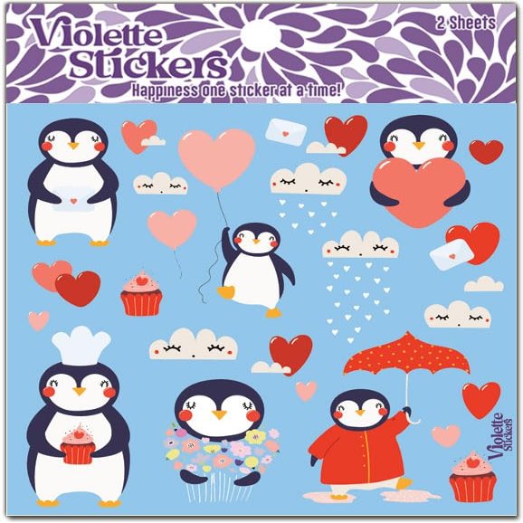 Penguin Love Stickers by Violette Stickers, White