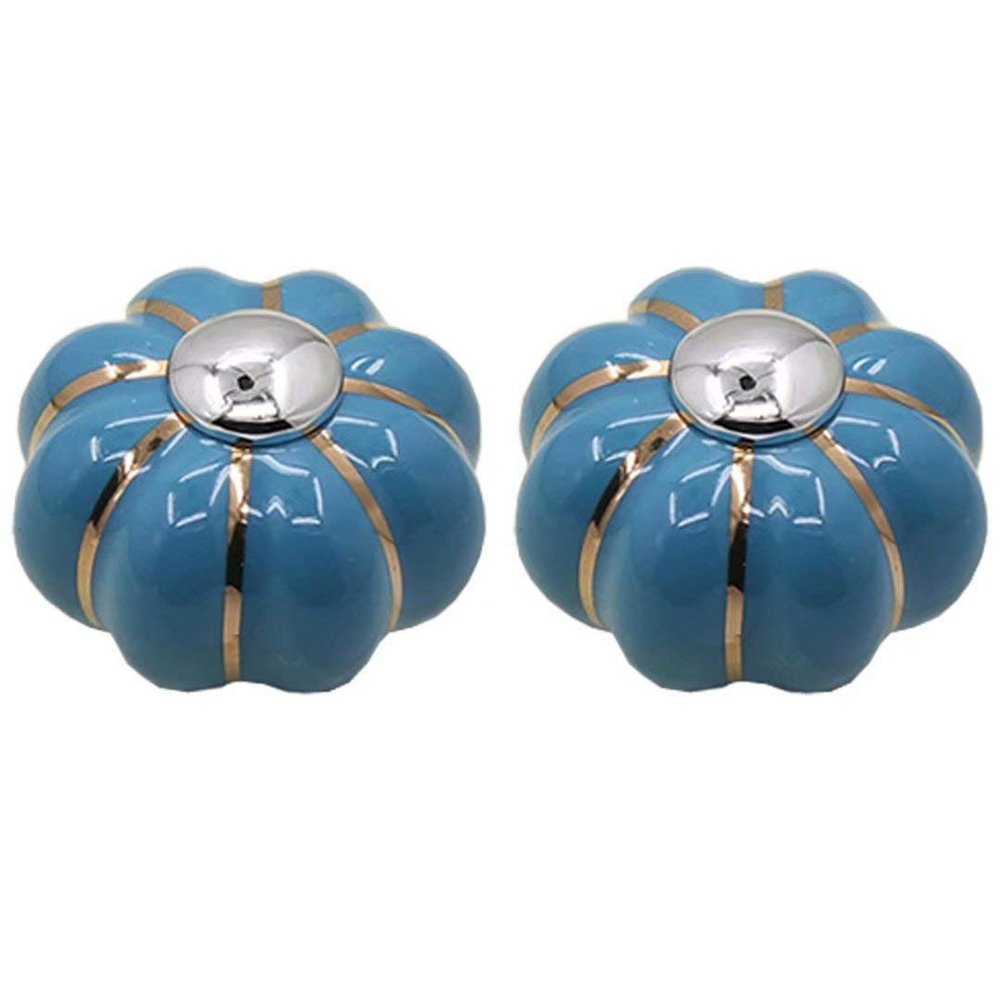 Ceramic Door Knobs,Ceramic Cabinet Knobs, 2 pcs Cabinet Door Pull Furniture Hardware Pumpkins, Pull Handle for Drawer Modern Kitchen Cabinet Dresser Knob (Color : Blue)