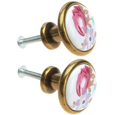 Ceramic Door Knobs,Ceramic Cabinet Knobs, 2 pcs European Garden Style Cabinet Drawer Pull Single Hole Knob Round Antique Bronzes Wardrobe Drawer Pull & Handle for Closet (Color : Style C)
