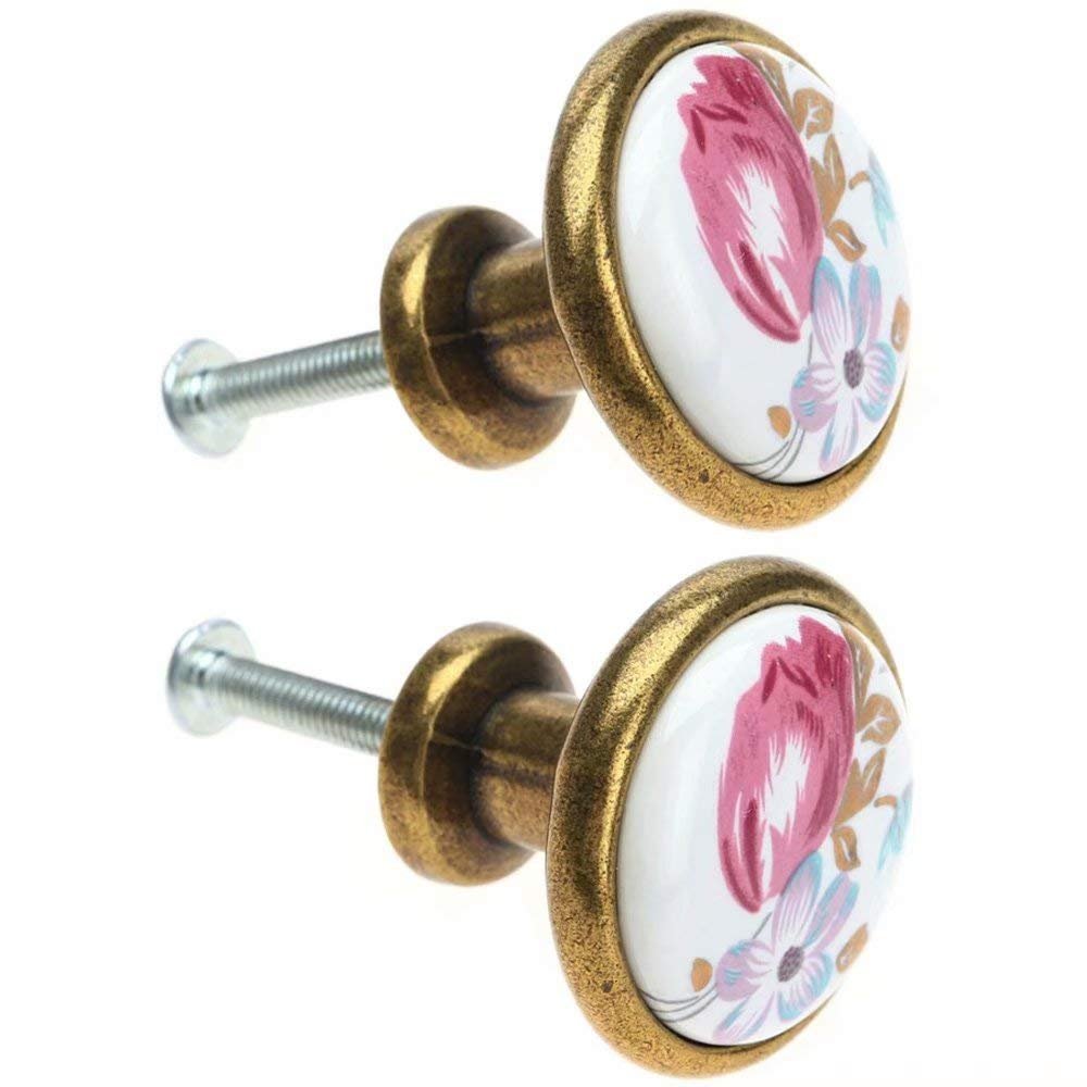 Ceramic Door Knobs,Ceramic Cabinet Knobs, 2 pcs European Garden Style Cabinet Drawer Pull Single Hole Knob Round Antique Bronzes Wardrobe Drawer Pull & Handle for Closet (Color : Style C)