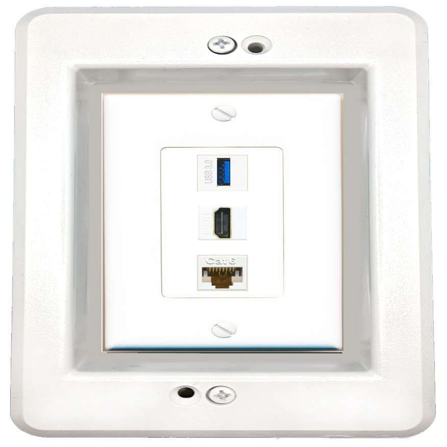 RiteAV in-Wall Cable Management Kit Recessed Outlet CAT6 HDMI USB-3 Wall Plate