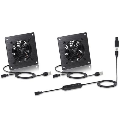 Xiaoqijia Dual 80mm Cabinet Cooling Fan - USB 5V/DC 12V Power, IPX5 Waterproof, 10-Speed Quiet System, 4" Size for Home Theater AV Cabinets, Greenhouse, Kennel & Computer Cooling (2 Fans)