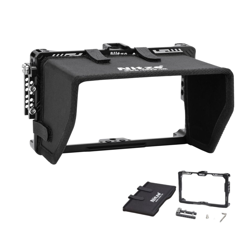 Nitze Cage with HDMI Cable Clamp and Sunhood, Compatible with Feelworld CUT6/ CUT6S Monitor