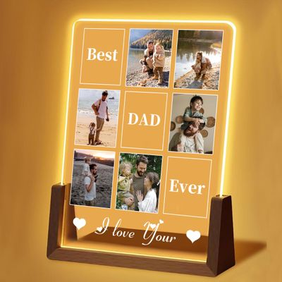 DirectNine Basics Personalized Father's Day for love Gifts,Customized Acrylic Plaque Printed with Photos Custom Walnut Picture Frame LED Light, Christmas Birthday Romantic Gifts-03, Style-03