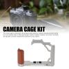 Camera Cage for ZFC, Aluminum Video Camera Rig with Wooden Handgrip, 1/4 Screw Hole, 3/8 Thread Hole, Cold Shoe Mount (Silver) view 2