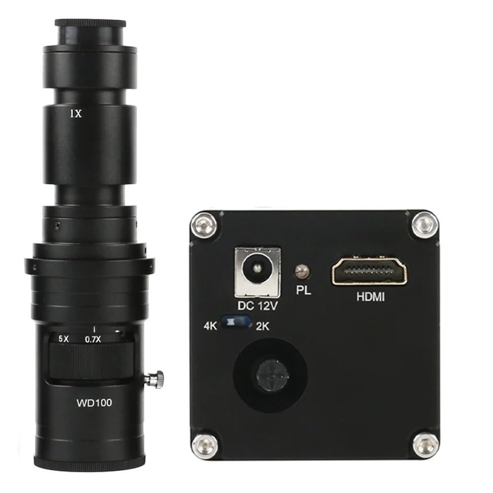 ZTBH Microscope Accessories Kit UHD 2K 4K 1080P HDMI Digital Industrial Video Microscope Camera + 180X 300X C Mount Lens for Lab Phone PCB Soldering Microscope Slides (Color : with 500x Lens)