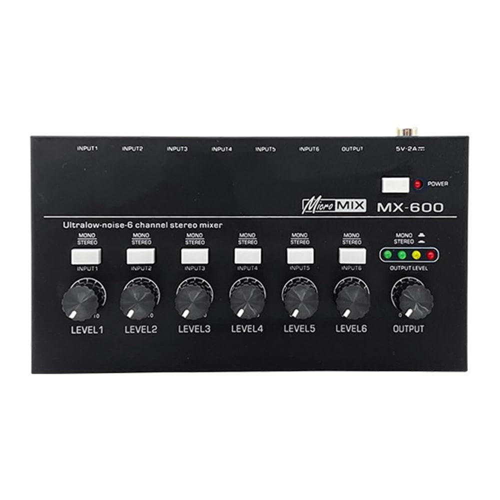 Grimmstr MX600 Ultra Low-Noise 6-Channel Line Mixer Stereo/Single Track Switch Microphone Preamplifier Headphone Preamplifier, Black, 500701298