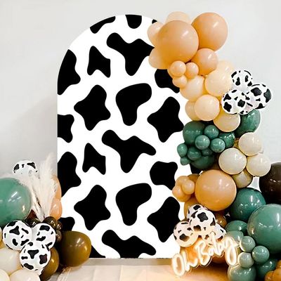 Arch Backdrop Cover Chiara Spandex Fitted Stretchy Fabric Arch Cover Baby Shower Birthday, Backdrop Decor Party Banquet Arch Decoration Cow Pattern Theme (Black, 7.2FT)